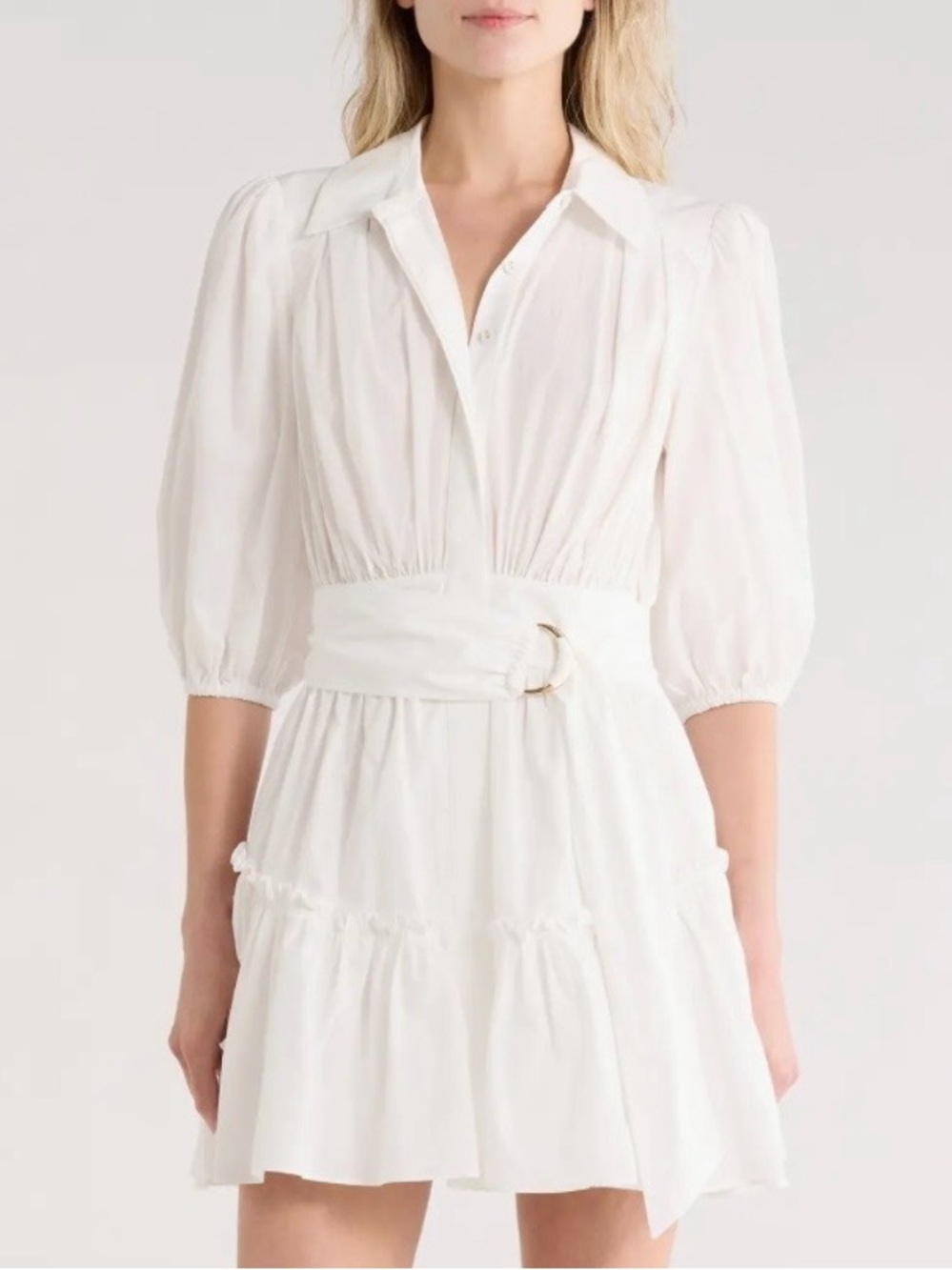 Ramy Brook Natalina Dash Cotton Blend Puff Sleeve Button Front Mini Dress 12 A4